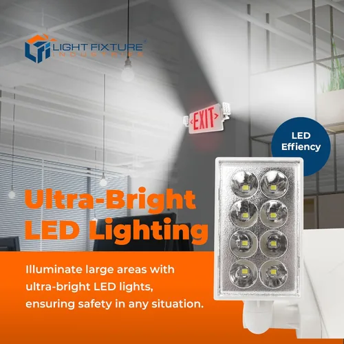 Miniatura 3 de LFI Lights Thin COMBO UL 924 Listed, LED rojo, señal de salida con luces de emergencia, blanco, 120-277 VCA cableada con batería de respaldo, doble
