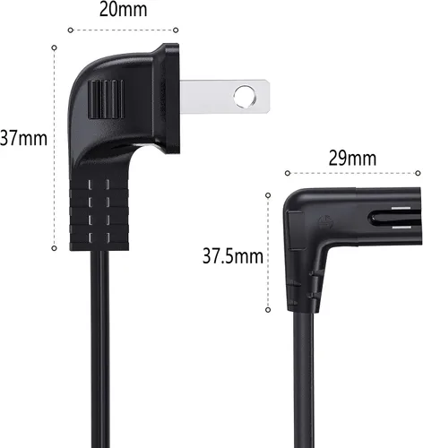 Miniatura 5 de Cable de alimentación para TV compatible con Samsung TV, Ancable de 12 pies en ángulo de 90 grados 18AWG de 2 clavijas a cable de alimentación C7