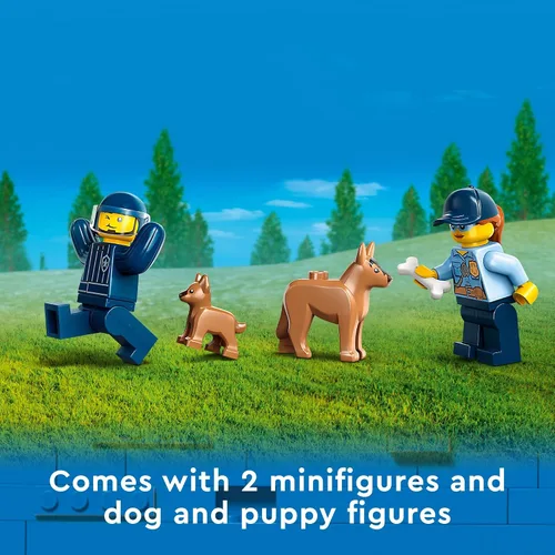 Miniatura 6 de LEGO City Mobile Police Dog Training 60369, coche de juguete SUV con remolque, circuito de obstáculos y figuras de cachorros, juego de animales