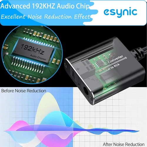 Miniatura 4 de eSynic Adaptador óptico portátil a RCA de 7 pies de largo, convertidor DAC de 192 kHz Plug & Play, convertidor de audio digital a analógico