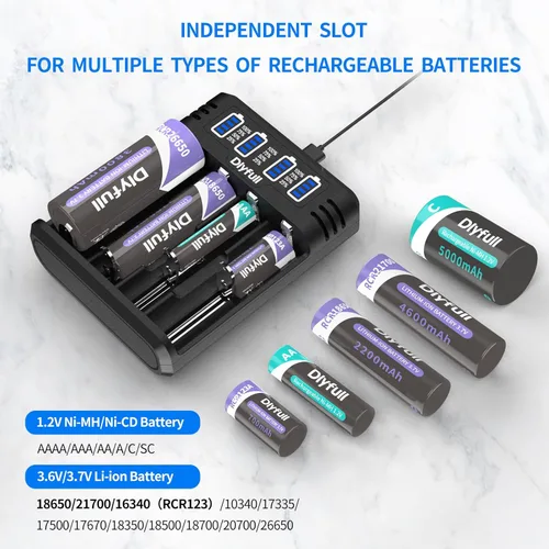 Miniatura 2 de Dlyfull Cargador de batería 18650, cargador universal rápido para baterías recargables de 3.7V Li-ion IMR INR ICR 21700 10340 17335 17670 18500