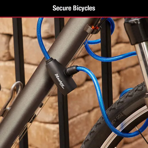 Miniatura 3 de Master Lock Cables para candado de bicicleta con llave, azul, verde y rojo, paquete de 3 cerraduras de cable de bicicleta con llave, 6 pies