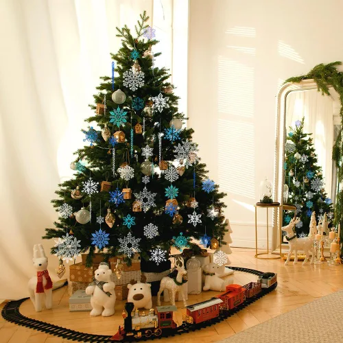 Miniatura 8 de YUJUN 56 piezas de adornos de copos de nieve de Navidad de cristal, copos de nieve azules de invierno, gotas de carámbano para árbol de Navidad