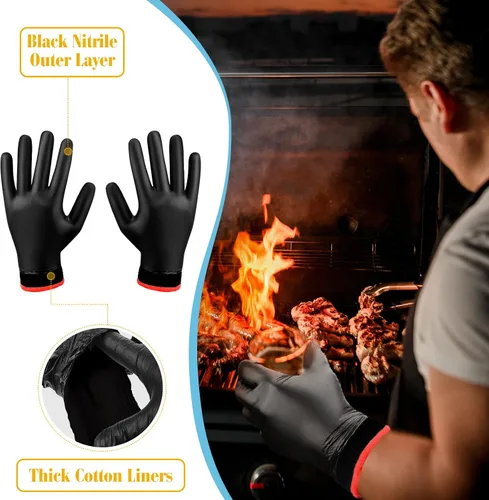 Miniatura 3 de Janmercy 200 guantes desechables de nitrilo para barbacoa con 4 pares de forros de algodón, guantes de limpieza para asar a la parrilla, para carne