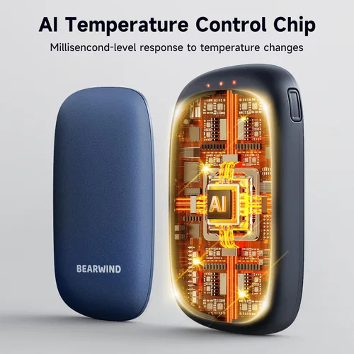 Miniatura 2 de Calentadores de manos eléctricos recargables, paquete de 2 calentadores de manos magnéticos de bolsillo con chips AI, equipo de caza portátil, Azul