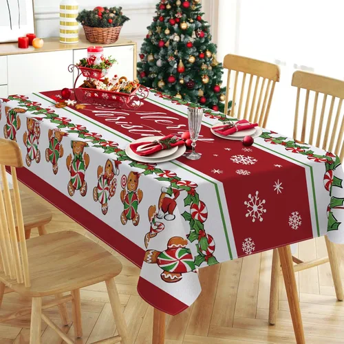 Mantel cuadrado de hombre de jengibre con texto en inglés "Merry Christmas" de 60 x 60 pulgadas, mantel decorativo para mesa de comedor, decoración