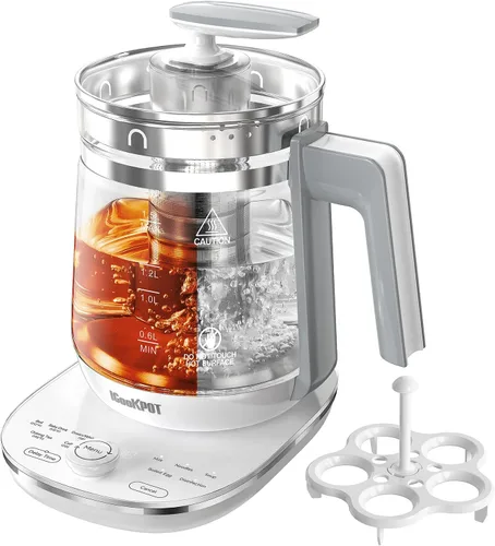 Miniatura 10 de Hervidor Eléctrico de Vidrio Caliente con Infusor de Té y Control de Temperatura, Tetera de Acero Inoxidable de 1.5L y Hervido Rápido de 1200W, Azul