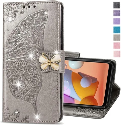 Miniatura 8 de Compatible con Xiaomi Redmi Note 10 Pro Funda con purpurina con tarjetero y soporte de cuero Flip Wallet Diamond Butterfly Funda protectora a prueba