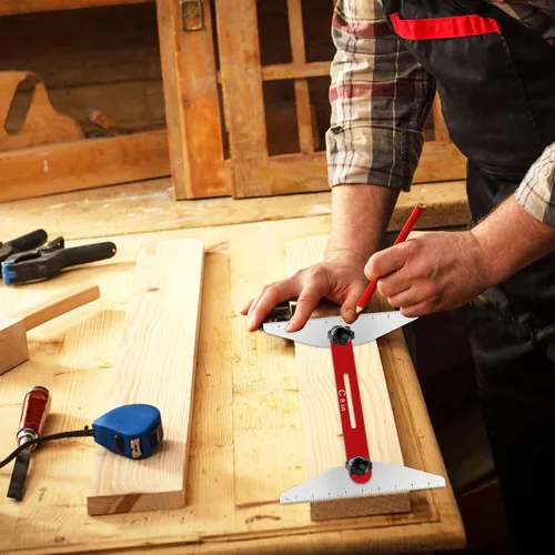 Miniatura 5 de Herramienta de plantilla para peldaños de escalera, plantilla de precisión para escaleras y peldaños - Guía de escalera de aluminio duradera, Rojo