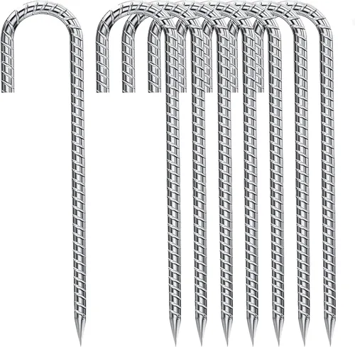 Miniatura 19 de Estacas de Varilla de Refuerzo de 12 Pulgadas, Estacas de Suelo Resistentes con Gancho en J Galvanizado Anti-Óxido, Anclajes de Suelo Resistentes
