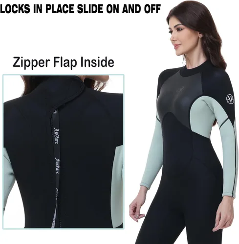 Miniatura 6 de Traje de neopreno de 0.118 pulgadas para mujer, natación en agua fría con cremallera trasera, adecuado para buceo, natación, surf, esnórquel y otros