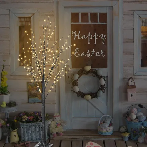 Miniatura 4 de Árbol iluminado con 400 luces LED de 5 pies, incluye luces parpadeantes, abedul LED con temporizador para exteriores, interiores, Pascua, Navidad
