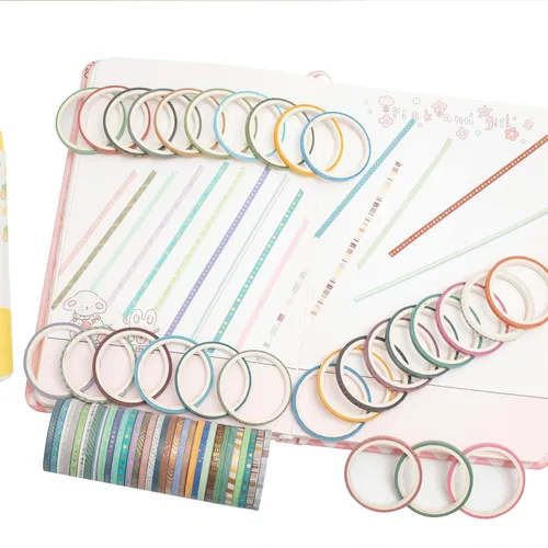 Miniatura 7 de YUBBAEX Juego de 60 Rollos de Cinta Washi Delgada con Lámina Dorada, Cintas Decorativas de Enmascarar con Patrones Básicos Delgados para Artes
