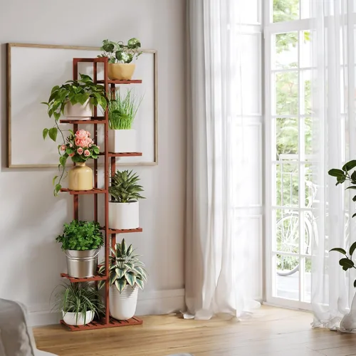 Miniatura 3 de ROSSNY Soporte para Plantas de Interior de 55 Pulgadas de Alto, 7 Niveles 8 Macetas Soporte para Plantas de Bambú para Plantas de Interior, Soporte