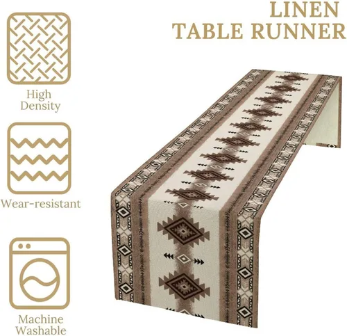 Miniatura 111 de Camino de mesa étnico del suroeste, navajo tribal nativo americano, bohemio, patrón geométrico azteca, camino de mesa para cocina, mesa de comedor