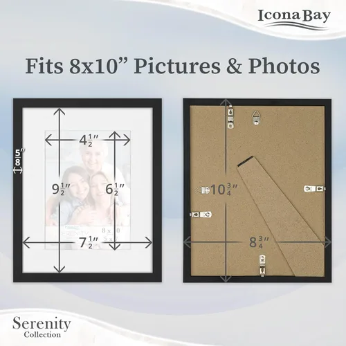 Miniatura 3 de Icona Bay Serenity Collection - Marco de fotos de 4 x 6 pulgadas con paspartú extraíble para fotos de 3 x 5 pulgadas (negro), elegante marco