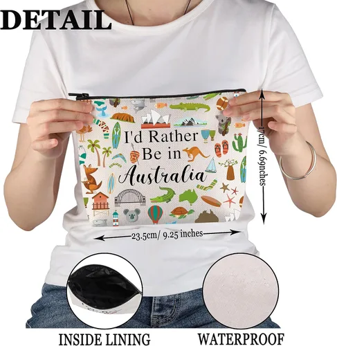 Miniatura 2 de PWHAOO Australia Travel Travel Gift I'd Rather Be in Australia Bolsa de maquillaje Australia Viaje Vacaciones Bolsa de cosméticos Australia Regalo