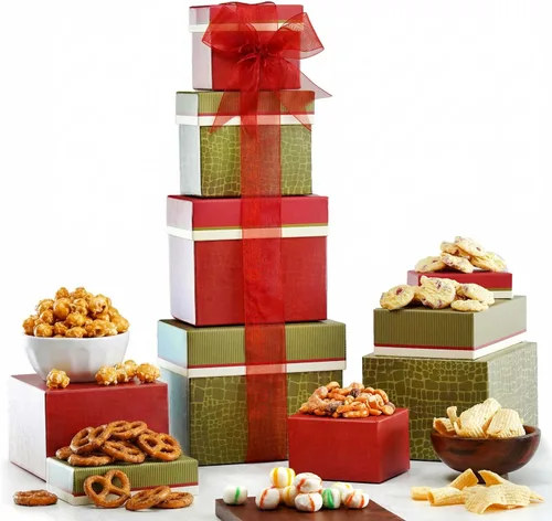 Caja de regalo con forma de torre de snacks gourmet para mujeres, hombres, familias, universidad – Apreciación, agradecimiento, felicitaciones,