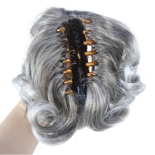 Miniatura 6 de Aimole Extensiones de clip de garra sintética de dama de cola de caballo gris rizado corto (48T)