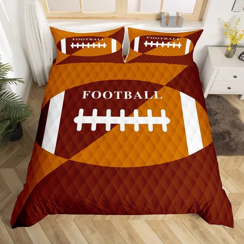 Feelyou Juego de ropa de cama de fútbol, funda de edredón marrón para niños y niñas, juego de pelota de fútbol, juego de competición deportiva,