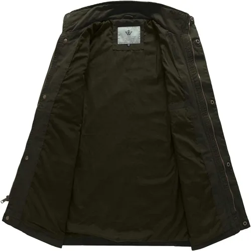 Miniatura 3 de WenVen Chaqueta ligera de estilo militar para hombre, rompevientos de algodón de sarga