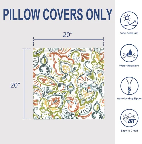 Miniatura 908 de Juego de 2 almohadas para exteriores de 16 x 16 pulgadas, repelentes al agua con interiores, para muebles de patio, hogar, jardín, geometría bohemia