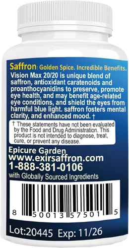 Miniatura 6 de EXIR Suplemento para los ojos Luteína, Astaxantina Zeaxantina, Azafrán Apoya la salud ocular, comodidad visual y enfoque, cápsula VM20-60