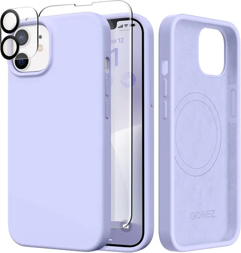 Miniatura 129 de GONEZ Funda de silicona para iPhone 14 Pro Max, compatible con MagSafe, con protector de pantalla + protector de lente de cámara, silicona líquida a