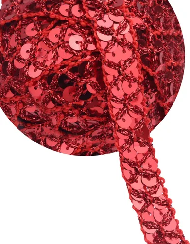 Cinta de encaje con purpurina para manualidades, adornos, accesorios de disfraz de 10 yardas (rojo)