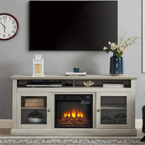 Miniatura 8 de Farmhouse Classic Media - Soporte de TV antiguo para TV de hasta 50 pulgadas con espacio de almacenamiento abierto y cerrado