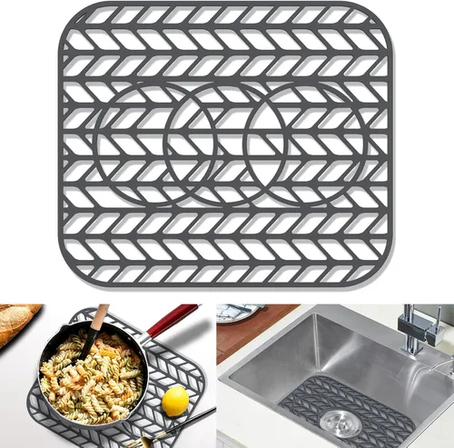 Miniatura 17 de GUUKIN Protectores de Fregadero para Alfombrilla de Cocina - 29" x 15.35" Alfombrilla de Silicona para Fregadero de Cocina con Rejilla para el Fondo