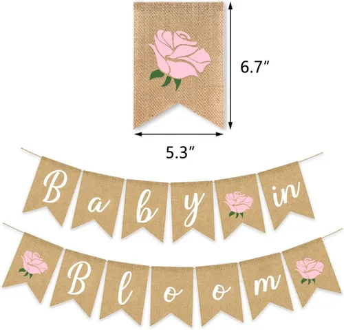 Miniatura 2 de Baby In Bloom - Cartel de arpillera con flores para decoración de baby shower, planta rústica, dulce niña, rosa, tema floral, suministros