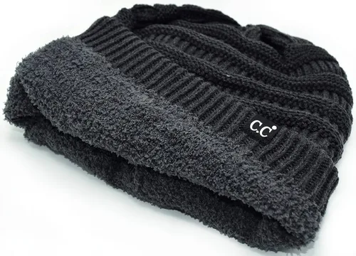 Miniatura 50 de C.C Winter Oversized Beanie Hat with Fuzzy Lining – Thick Knit Thermal Beanie for Cold Weather, Soft Warm Fleece Lined Cap