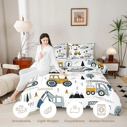 Miniatura 8 de Feelyou Juego de edredón de dibujos animados para niños, juego de ropa de cama de construcción para niños pequeños, equipo de decoración de Multi 09