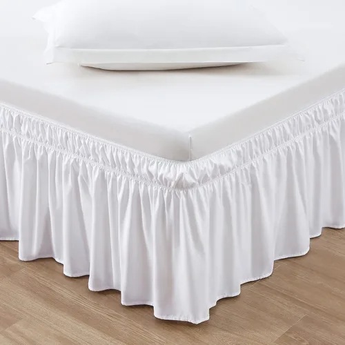 Miniatura 25 de MEILA - Faldón de cama envolvente con tres lados de tela y elástico, con volantes de 14 pulgadas, caída a medida, fácil de instalar, resistente a