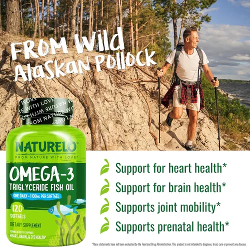 Miniatura 2 de NATURELO Suplemento de aceite de pescado omega 3 sin eructos, 1100 mg de triglicérido omega-3, EPA + DHA, aceite de pescado líquido para corazón