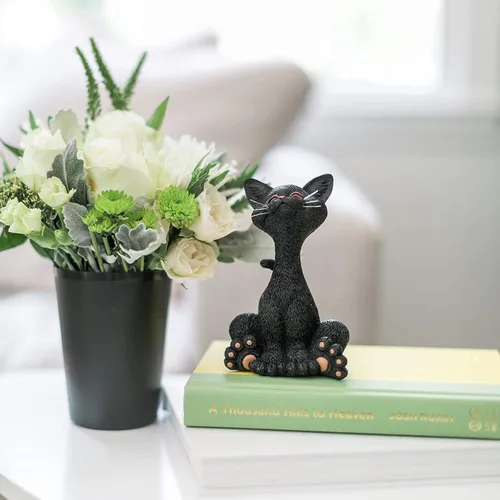 Miniatura 5 de JFSM INC. Figura de gato negro sonriente de 5 pulgadas, bonita estatua de gatito de resina para decoración del hogar u oficina, colección Happy Cat