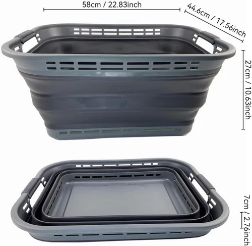 Miniatura 2 de SAMMART Cesta de lavandería de plástico plegable de 42L (11 galones) - Contenedor/Organizador de almacenamiento plegable emergente - Tina de lavado
