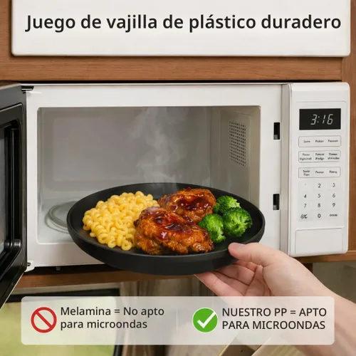 Miniatura 3 de Juego de vajilla para camping de RV de 40 piezas (servicio para 8), juego de platos y cuencos aptos para microondas con cubiertos, platos