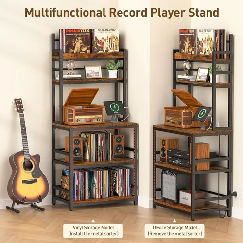 Miniatura 5 de Soporte para tocadiscos con almacenamiento de vinilo, soporte giratorio de 5 niveles con capacidad para más de 500 álbumes, mesa grande