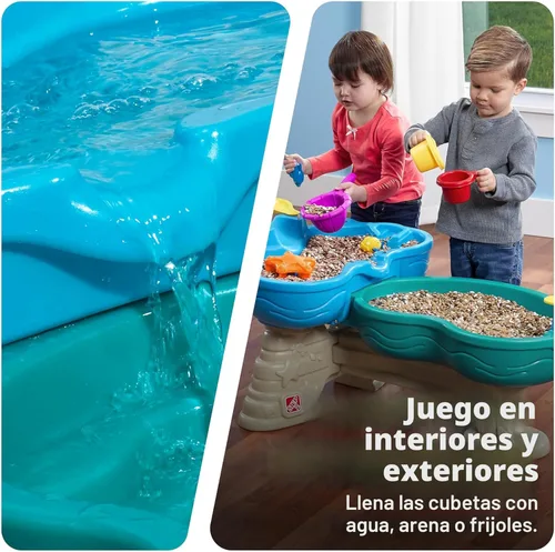 Miniatura 5 de Step2 Mesa de agua marítima para derrame y salpicadura, juego sensorial de dos niveles para actividades de agua y arena, viene con paraguas