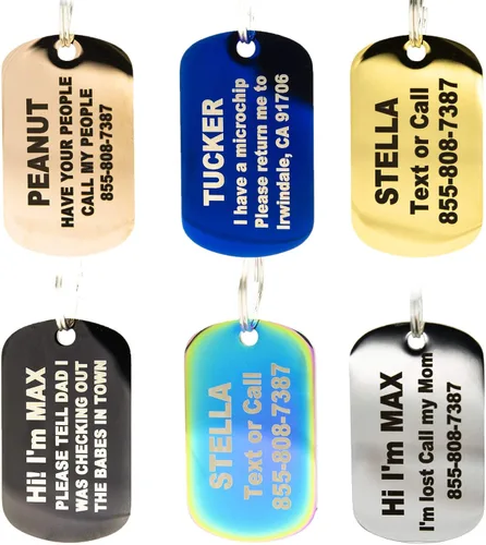 PetANtastic - Etiquetas identificatorias grabadas personalizables, en acero inoxidable, para perro o gato, identificación frontal y trasera, chapado