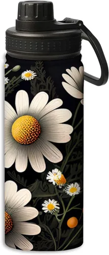 Miniatura 20 de Botella de agua deportiva a prueba de fugas con patrón de insectos y polillas, 18 onzas, de acero inoxidable duradero de doble pared, botellas