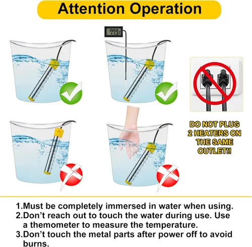 Miniatura 5 de Treela 2 calentadores de agua de inmersión portátiles eléctricos sumergibles para piscina/bañera de hidromasaje con 304 SS para bañera, cubo