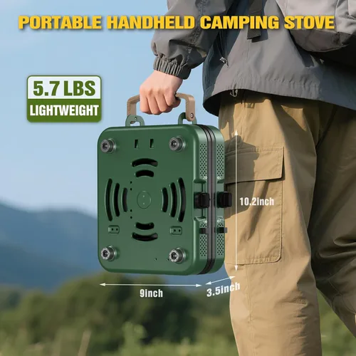 Miniatura 7 de Estufa de campamento de 2 quemadores, estufa de campamento de propano de 10000 BTU, estufa portátil plegable de gas, equipo esencial de campamento