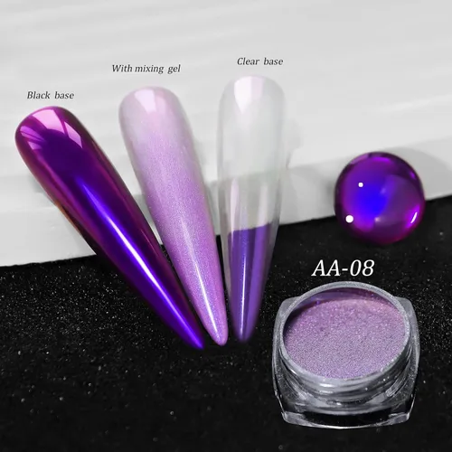 Miniatura 6 de Polvo de uñas holográfico cromado brillante con diamantes, polvo metálico con purpurina reflectante efecto galaxia mágica para arte de uñas