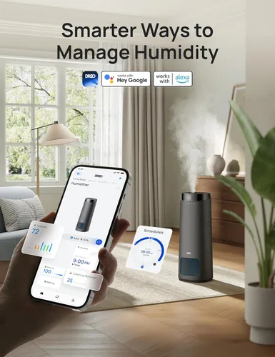 Miniatura 5 de DREO Humidificador inteligente de 16 L para habitación grande, 1000 pies cuadrados, humidificadores de aire de niebla fría de 130 horas para Gris