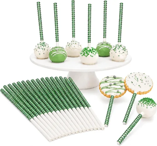 Palillos de papel con diamantes de imitación para Lollipop Cake Pop Apple Candy Buffet Treat Party Favor 6 pulgadas (verde manzana, 24)