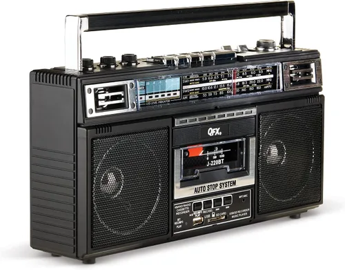 Miniatura 8 de QFX J-220BT Boombox MP3 Conversión de radio a casete con radio de 4 bandas (AM, FM, SW1, SW2) con Bluetooth, batería recargable, altavoces duales