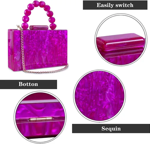 Miniatura 3 de Monederos acrílicos de noche, bolso de mano de mármol para mujer, bolso cruzado con cadena de perlas, formal, boda, fiesta de graduación